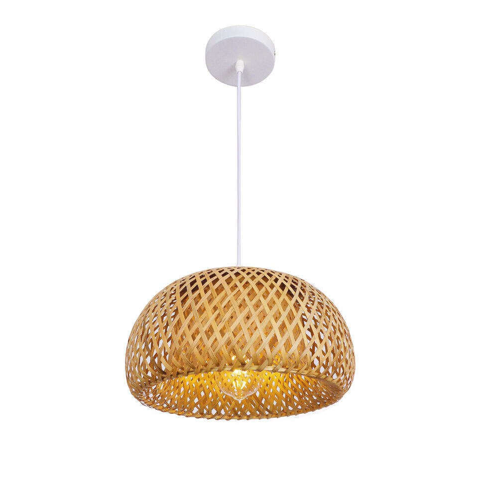 Kitcheniva Vintage Pendant Light Bamboo Wicker Rattan Shade Hanging Ceiling Lamp Fixture