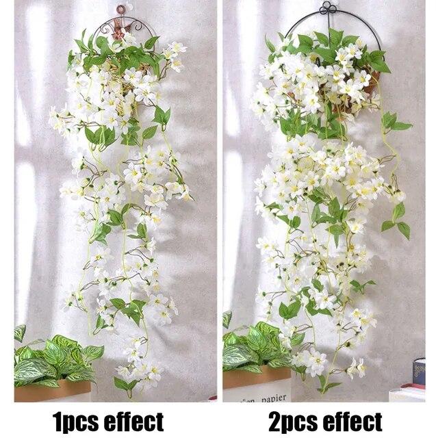 Artificial Winter Jasmine Flowers Hanging Fake Rattan Plants Outdoor Home Decor Ivy Plant for Outside for Wall Indoor Hanging Baskets