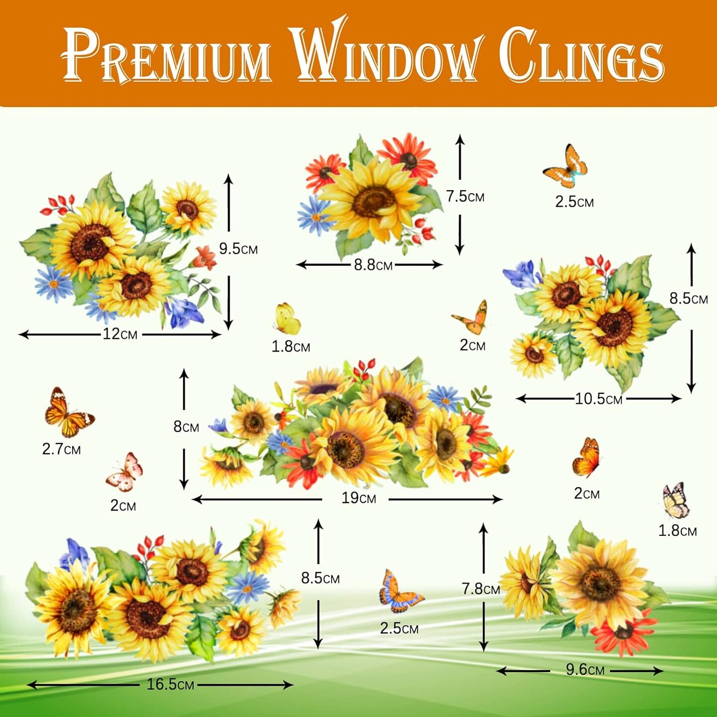 Sunflower Window Cling Spring Decoration Supply Summer window sticker Sunflower window decals Fall Window Decor Autumn clings Holiday Birthday Party Decorating a bedroom, nursery, or living room