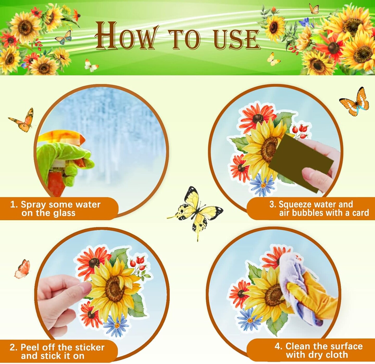 Sunflower Window Cling Spring Decoration Supply Summer window sticker Sunflower window decals Fall Window Decor Autumn clings Holiday Birthday Party Decorating a bedroom, nursery, or living room