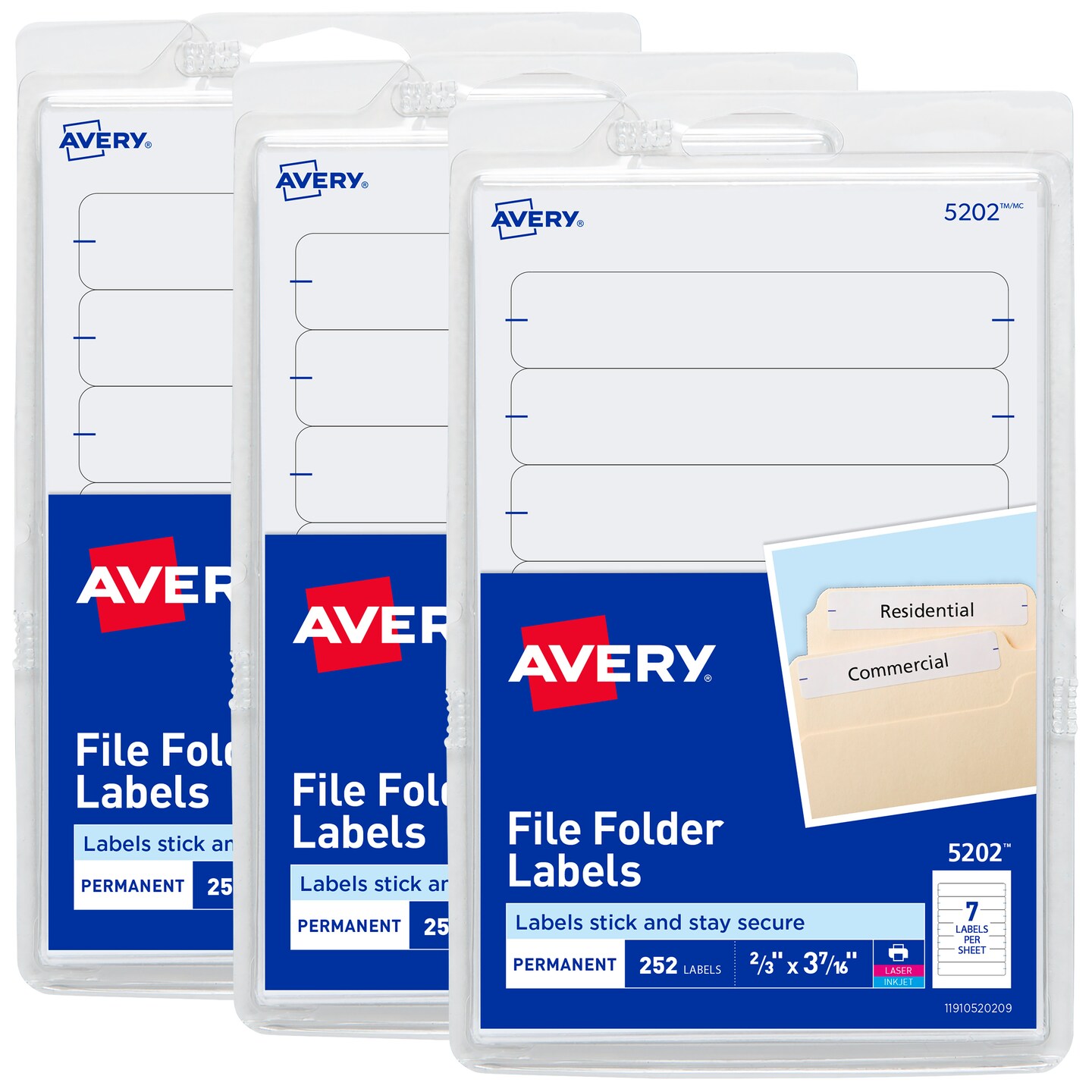 Avery Easy Peel Permanent File Folder Labels on 4" x 6" Sheets, 2/3" x 3-7/16", White, 3 Pack, 756 Labels Total (32131)