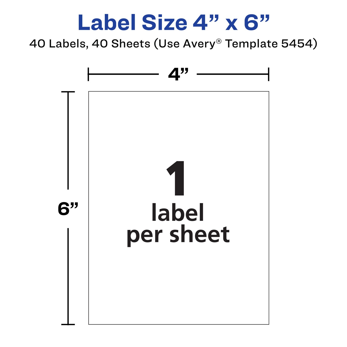 Avery Removable Labels, 4" x 6" Blank Labels, Laser/Inkjet Printable Labels, 40 Labels per Pack, 2 Packs, 80 Total Labels (7864)
