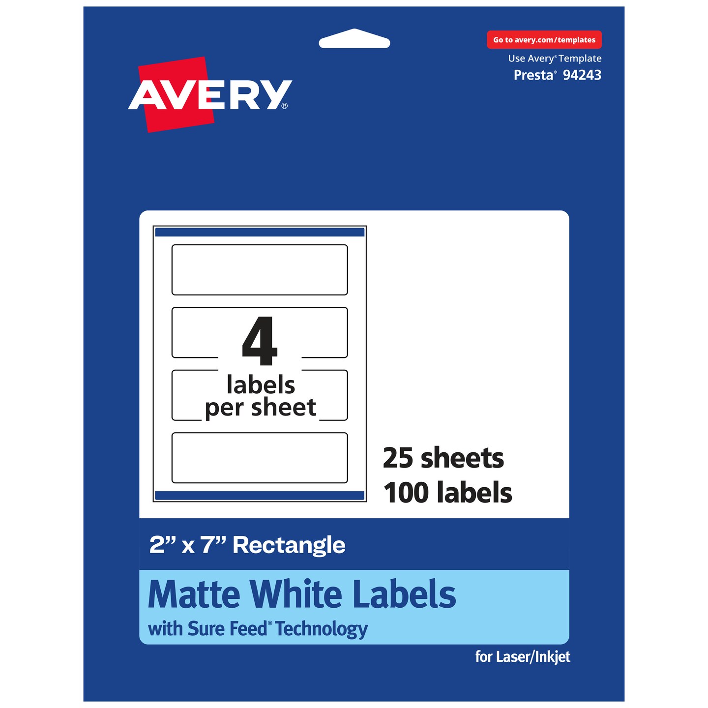 Avery Matte White Rectangle Labels, 2&#x22; x 7&#x22;