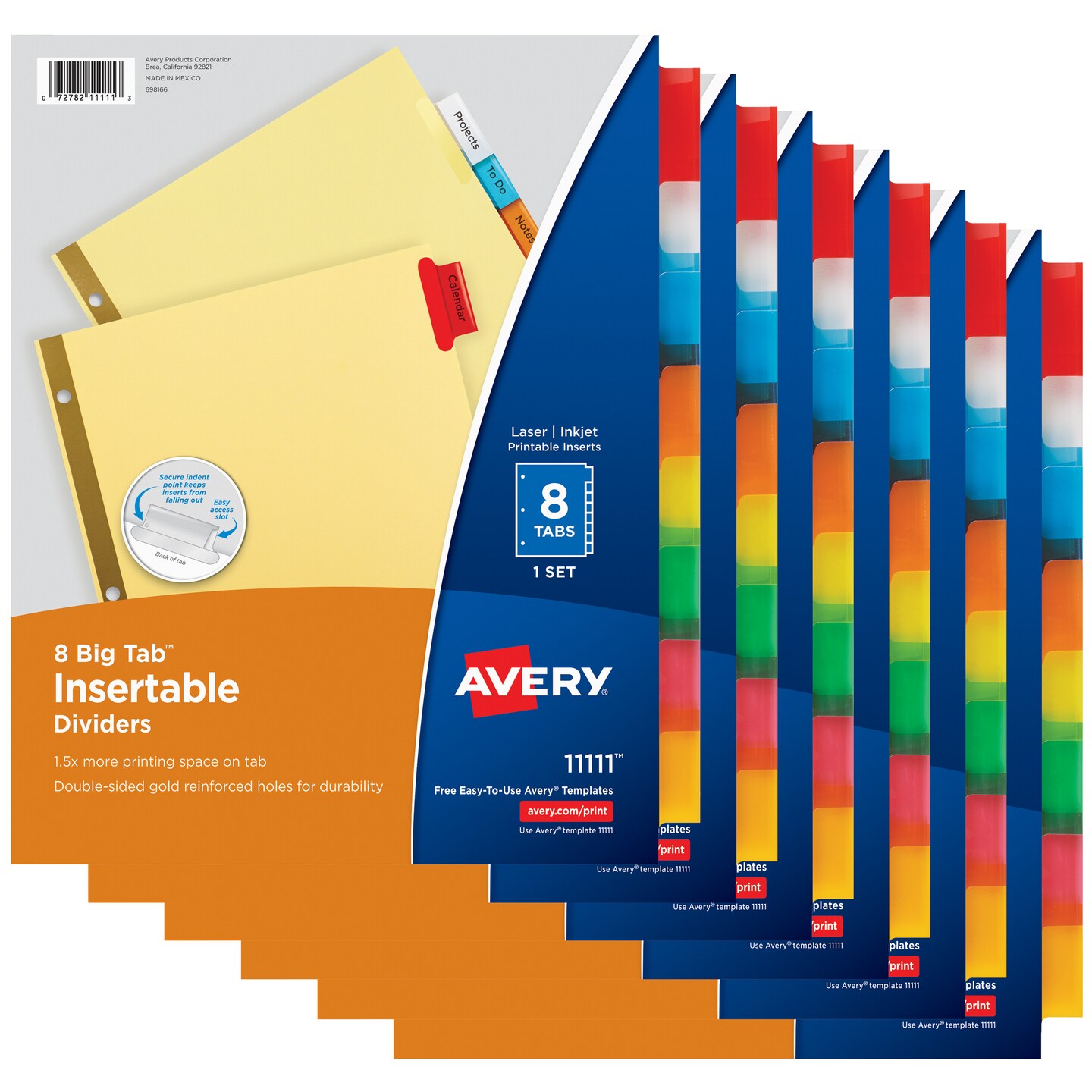 Avery 8-Tab Binder Dividers, Insertable Multicolor Big Tabs, 6 Sets (71111)