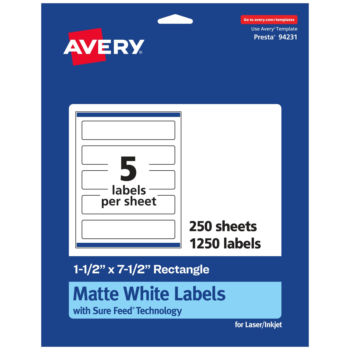 Avery Matte White Rectangle Labels, 1.5&#x22; x 7.5&#x22;