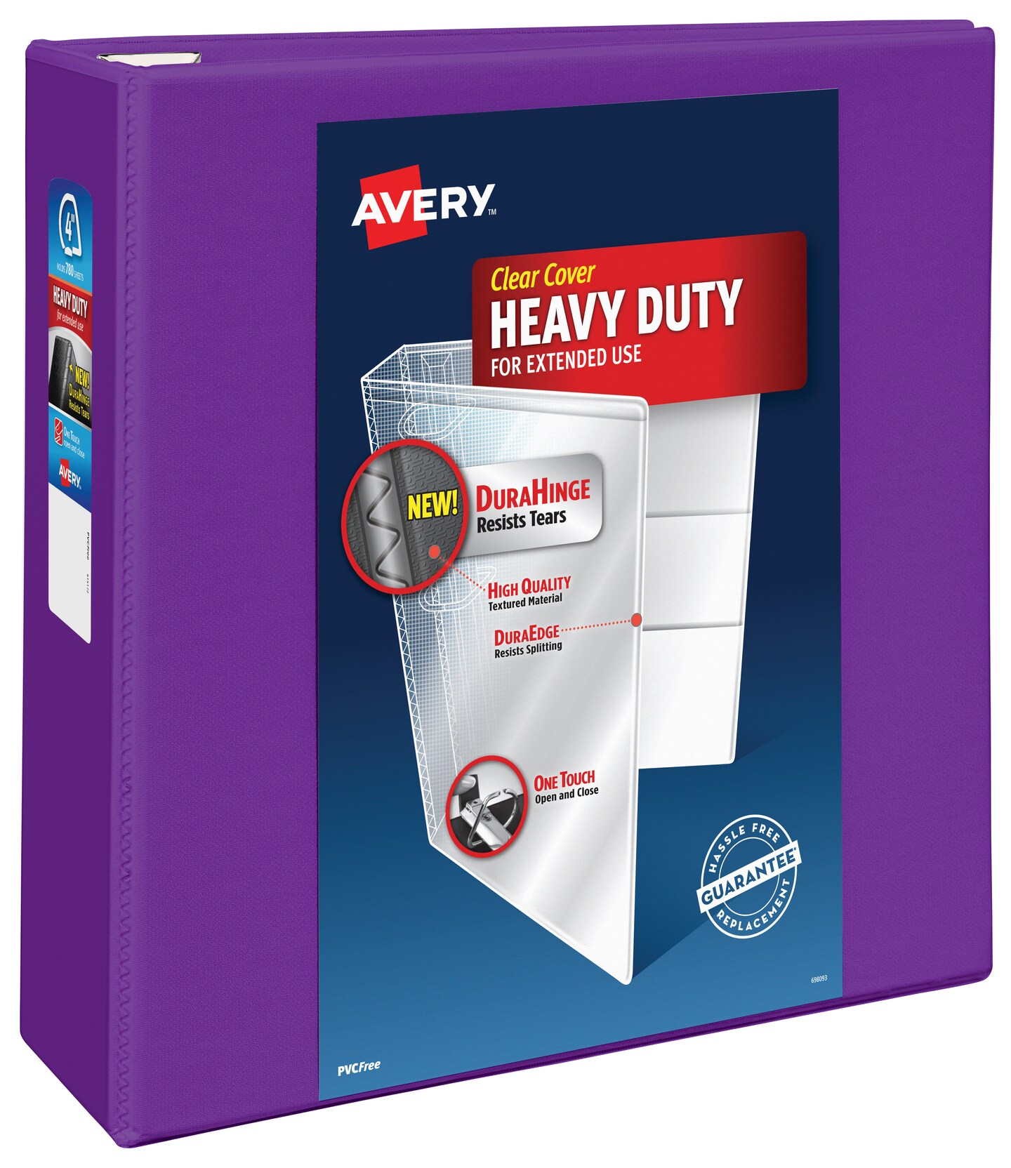 Avery Heavy-Duty View 3 Ring Binder, 4&#x22; One Touch EZD Rings, 4.5&#x22; Spine, 1 Purple Binder (79813)