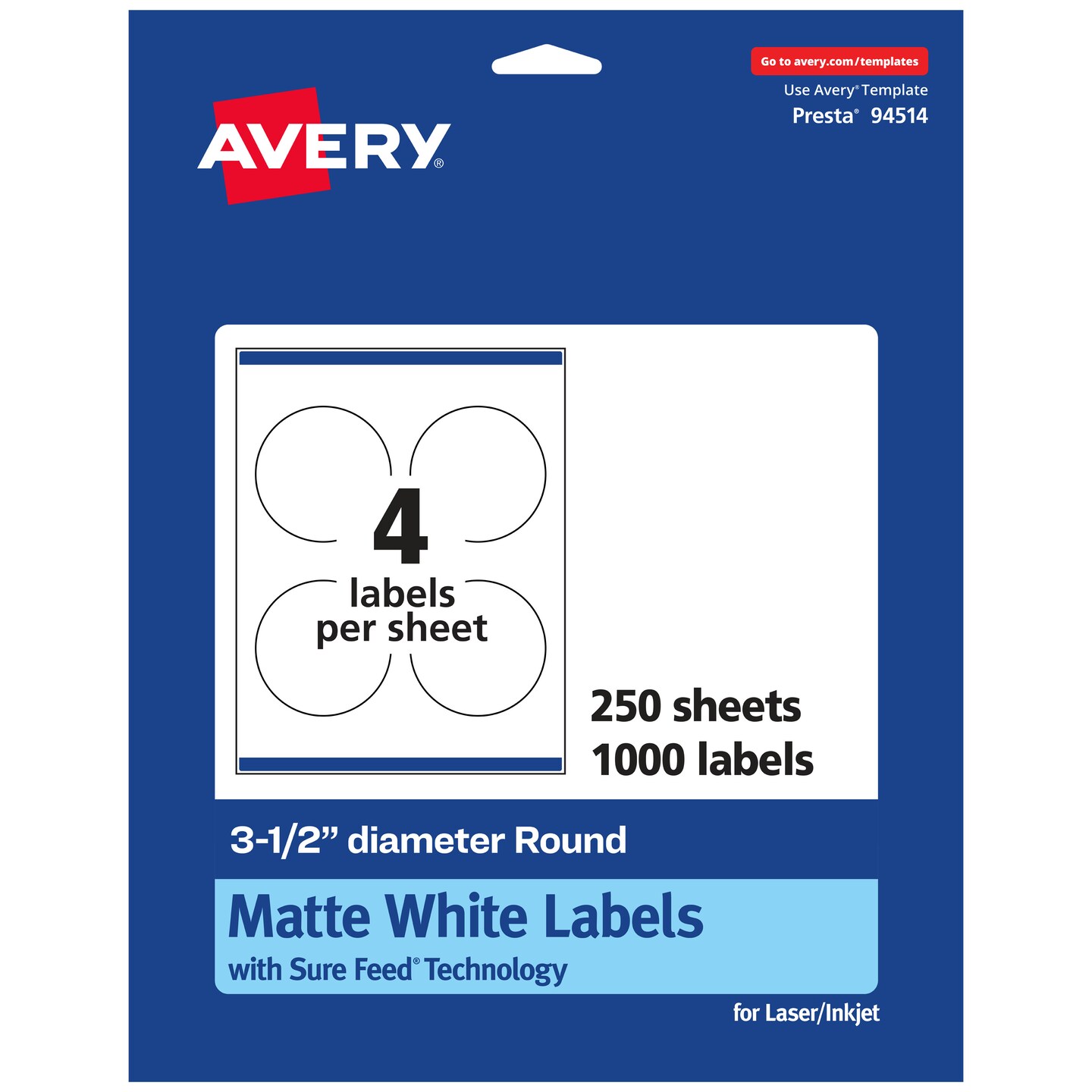 Avery Matte White Round Labels, 3.5&#x22; diameter