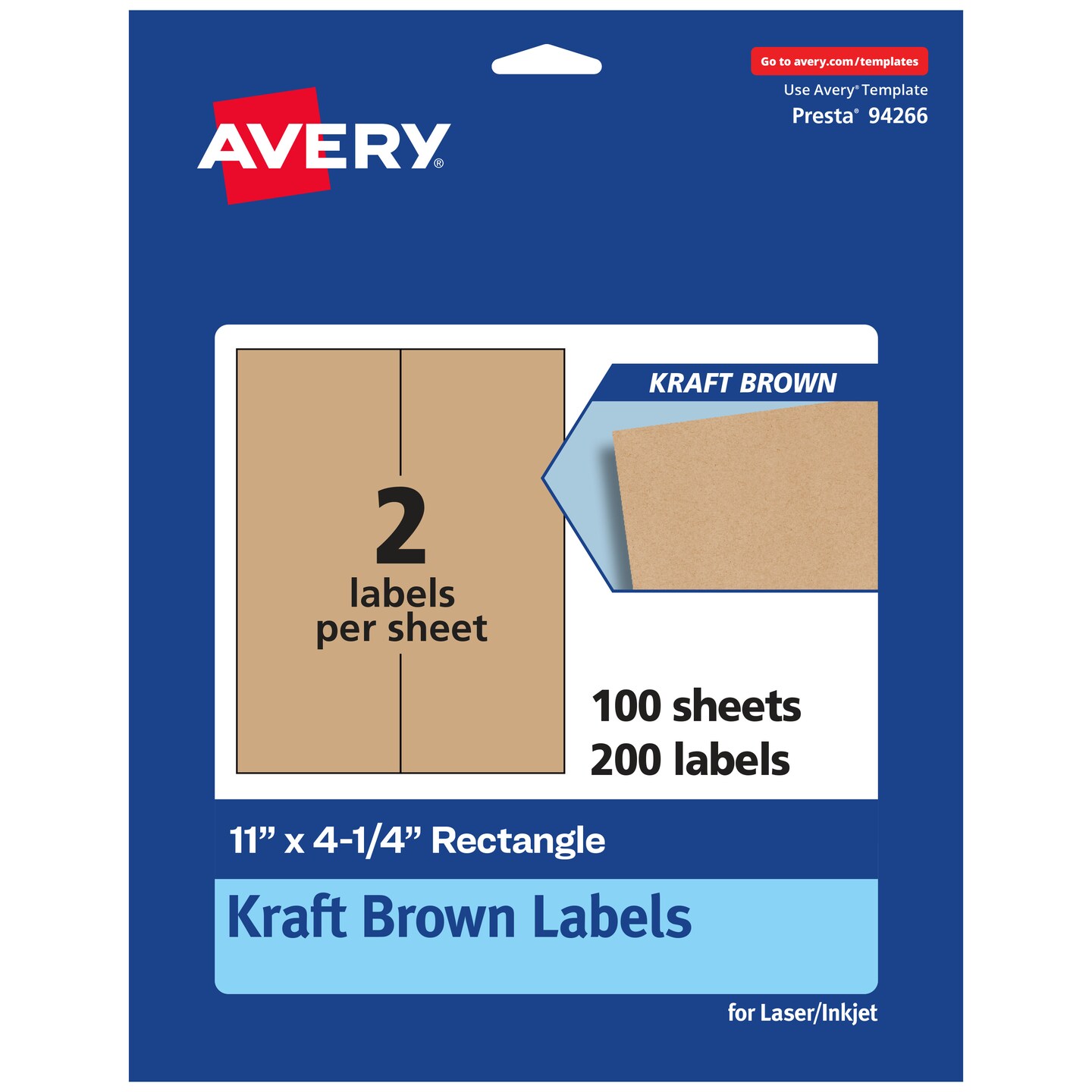 Avery Kraft Brown Rectangle Labels, 11&#x22; x 4.25&#x22;