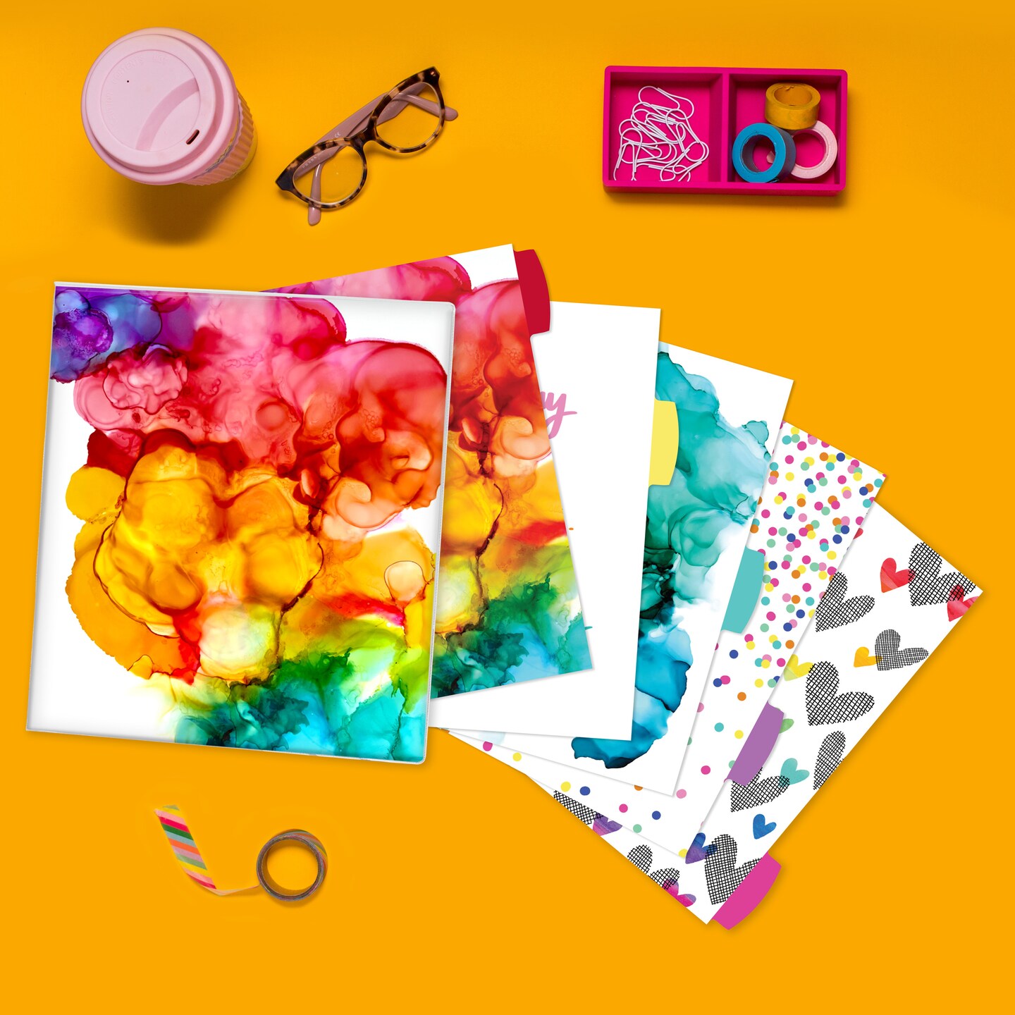 Avery + Amy Tangerine Designer Collection Binder, 1" Round Rings, 175-Sheet Capacity, Rainbow Inkblot (28341)