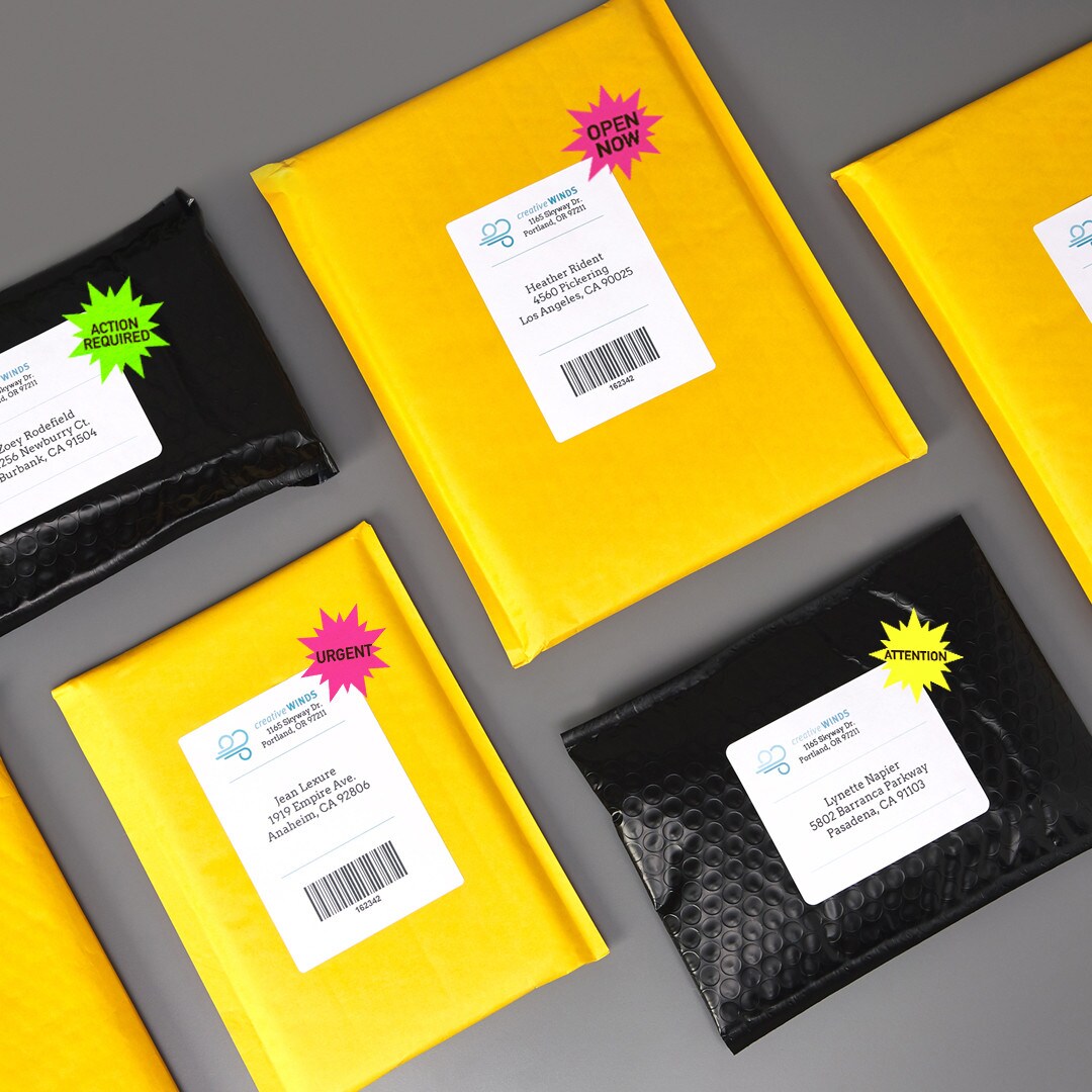 Avery Neon Address Labels with Sure Feed for Laser Printers, 2-1/4&#x22;, Assorted Colors, 180 Burst Labels (5995)