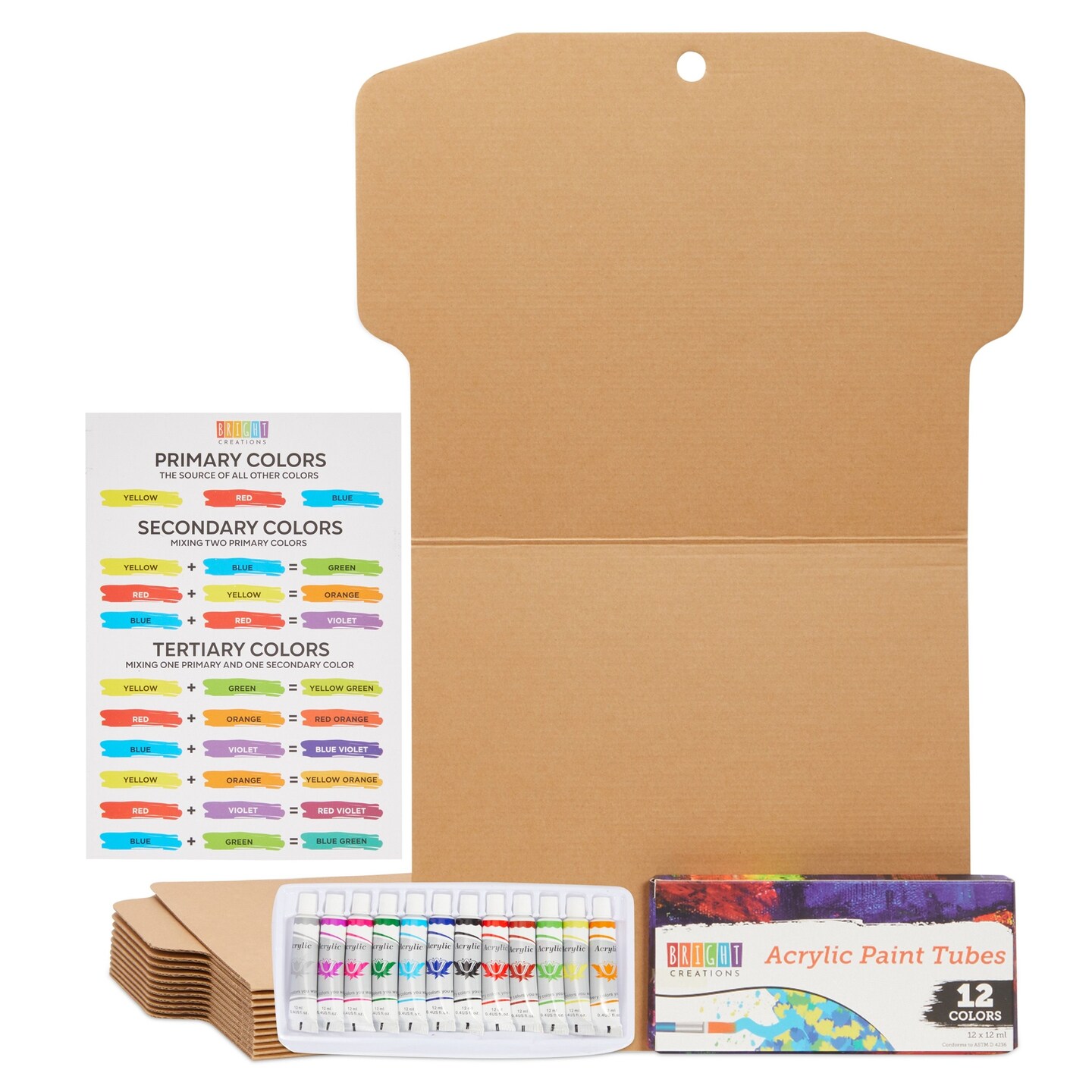 12 Pack Youth Cardboard Shirt Form Inserts with 12 Colors Acrylic Paint Tubes for Arts &#x26; Crafts (17 x 26 in)