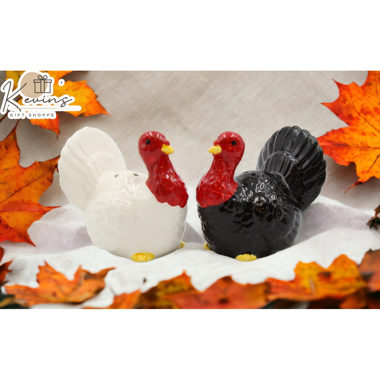 kevinsgiftshoppe Ceramic Thanksgiving Small White and Black Turkey Salt And Pepper Shakers Home Decor   Kitchen Decor Fall Decor