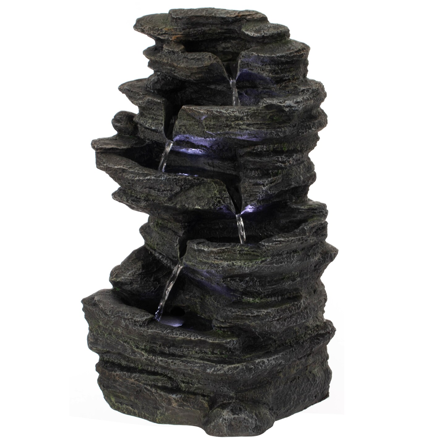Cascading Electric Powered 5-Tier Rock Water Fountain 18&#x22; with LED Lights for Indoor and Outdoor Use