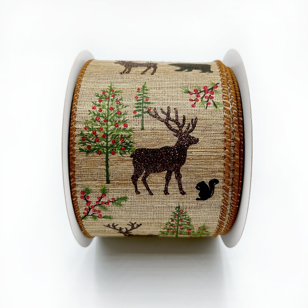 Designer&#x27;s Shop Holiday Forest Scene and Reindeer, WR 63-5143, 2.5&#x201D; x 10 yard