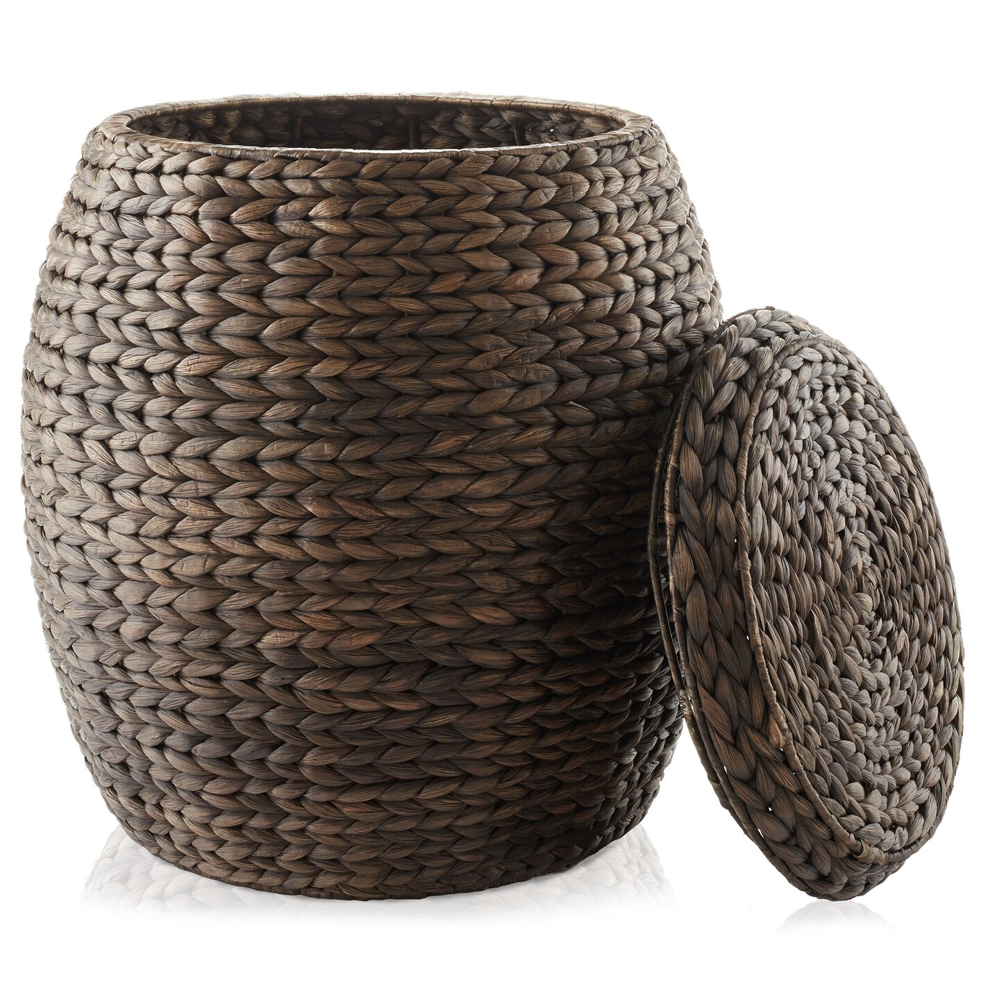 Casafield Round Storage Basket with Lid, Handwoven Water Hyacinth Organizer for Laundry, Blankets, Plants, Bedroom, Living Room, Home Office