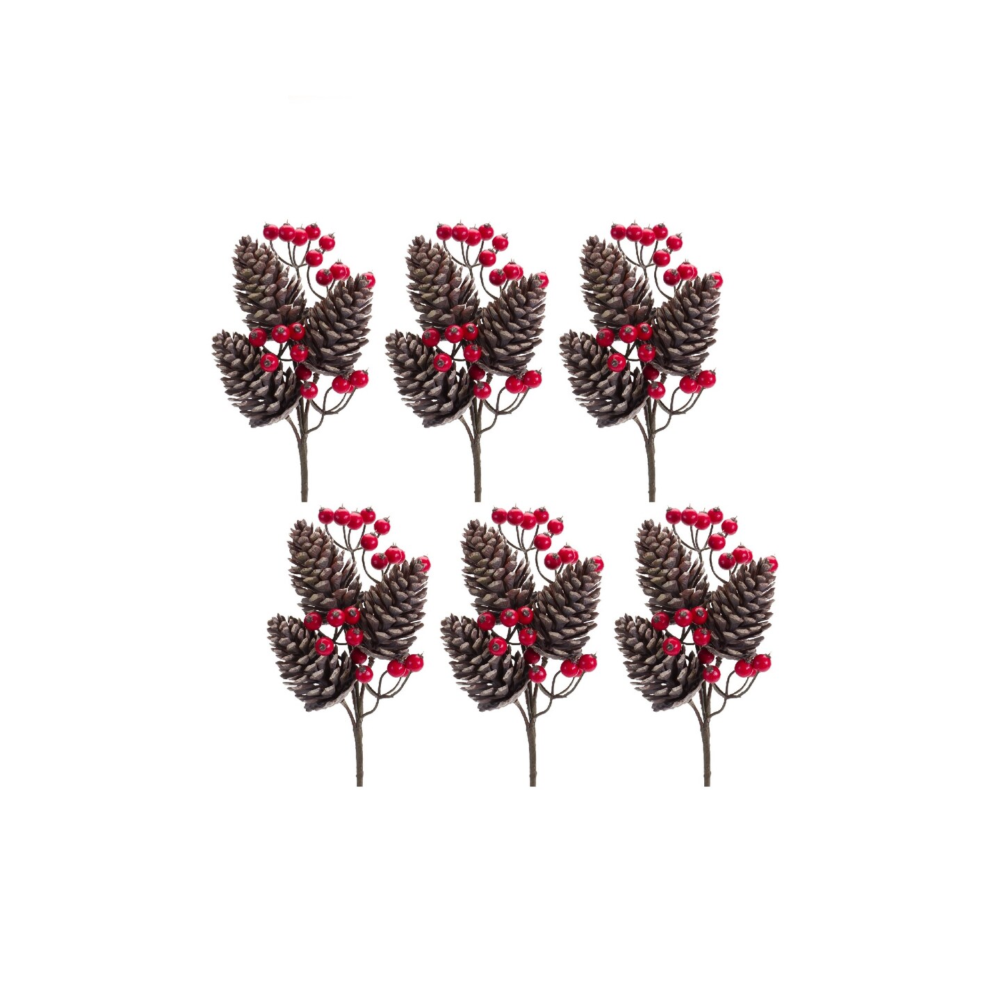 Melrose Set of 6 Pinecone and Berry Christmas Artificial Picks 13.25&#x22;