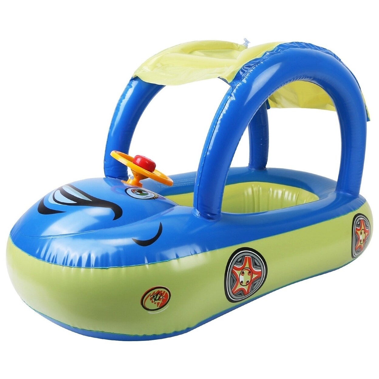 Baby Inflatable Pool Float Car Shaped Toddler Swimming Float Boat Pool Toy Infant Swim Circle Pool With Sun Canopy