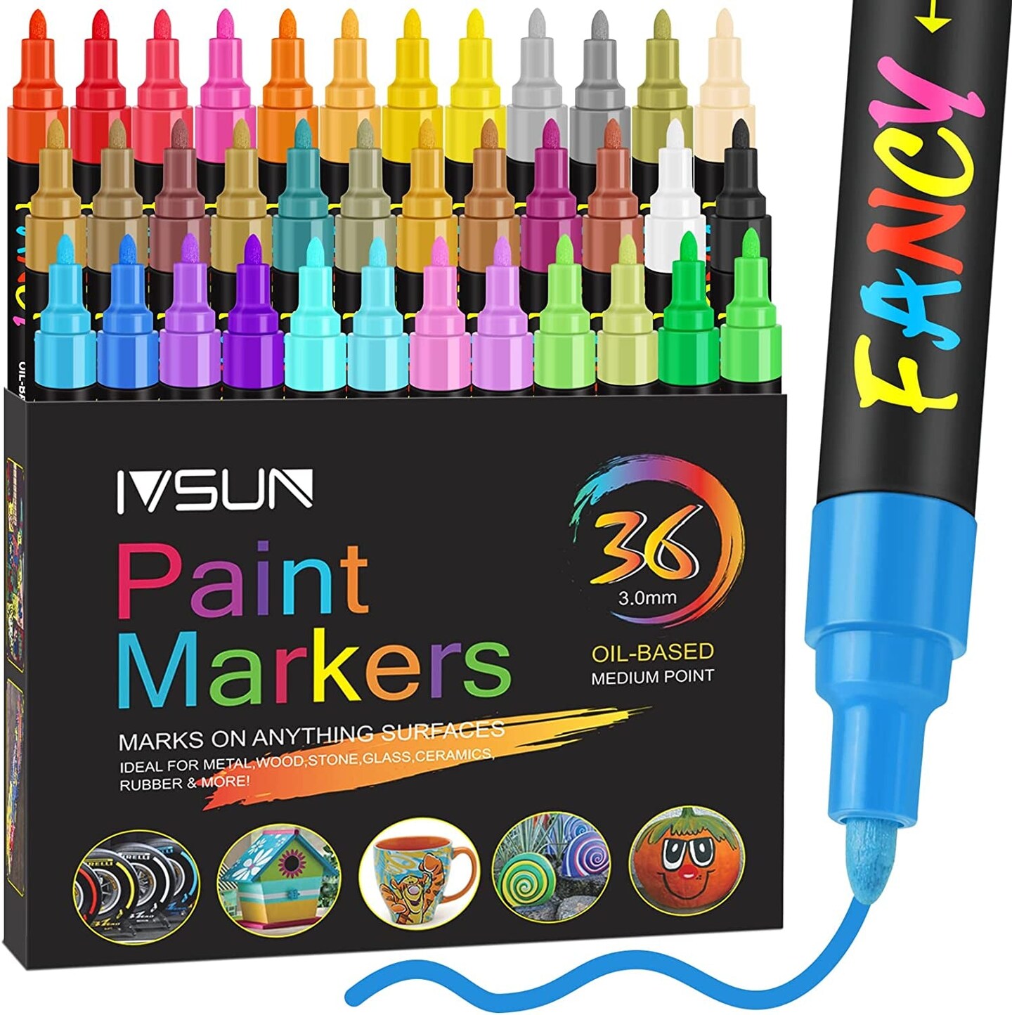 20 Colors Paint Markers, Paint Pens Oil-Based Waterproof Paint Marker Pen  Set, Never Fade Quick Dry and Permanent, Works on Rocks Painting, Wood