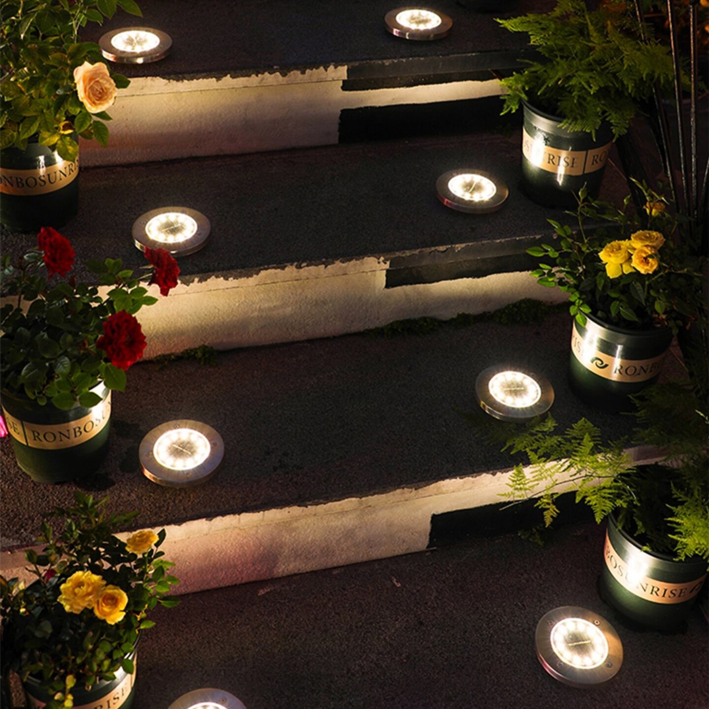 Solar Ground Lights Waterproof in-Ground Disk Lights for Garden Pathway