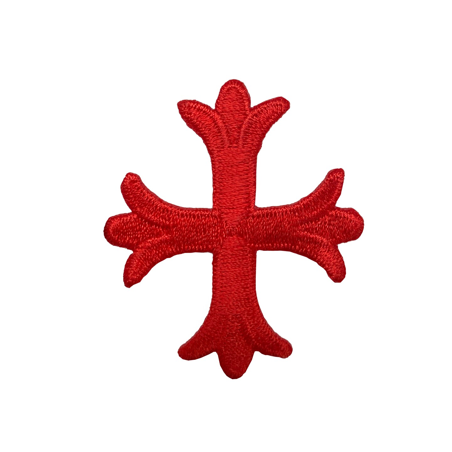 Red Patonce Fleury Cross, Ornate, Religious, Embroidered, Iron on Patch