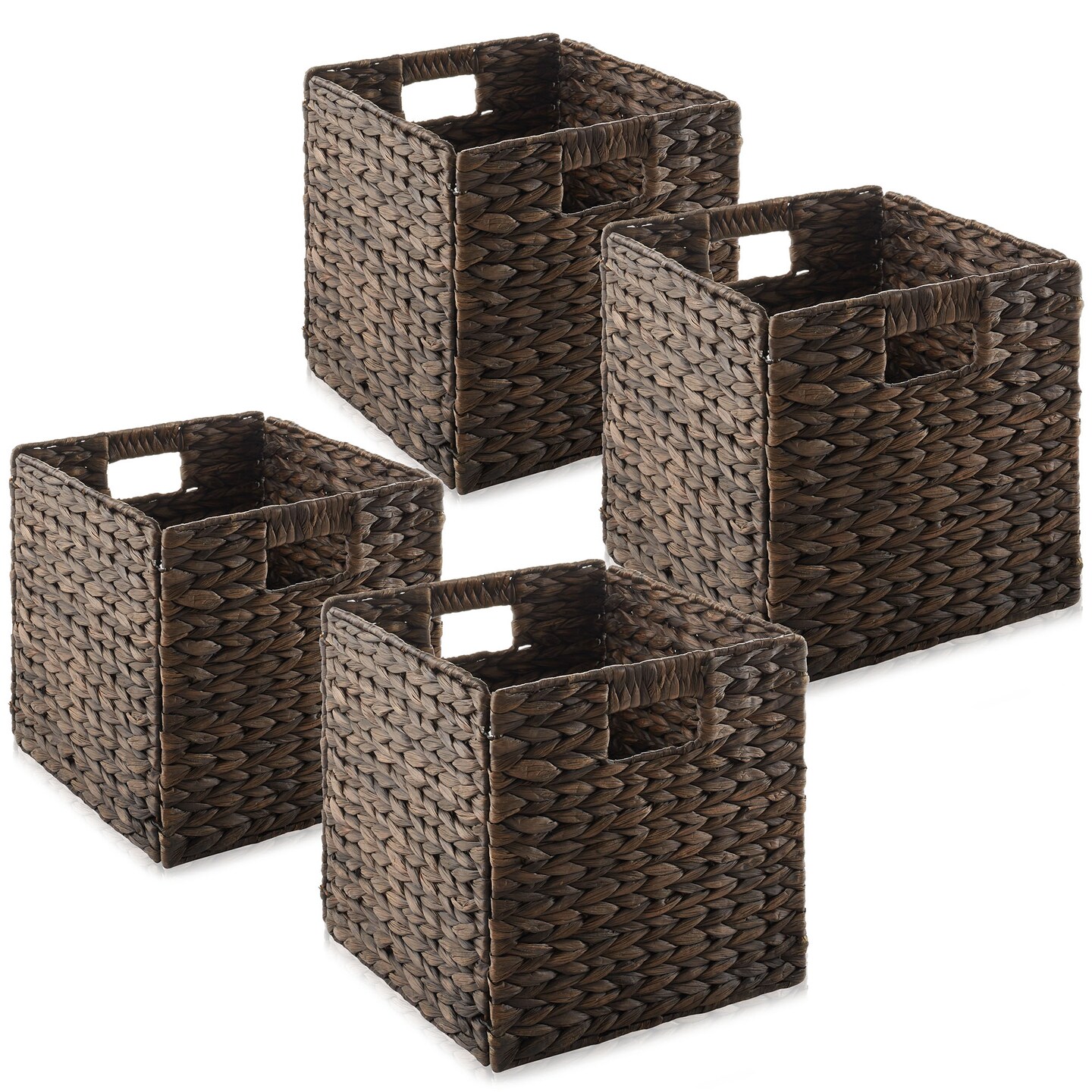 Casafield Water Hyacinth Storage Baskets, Collapsible Cube Organizers, Woven Bins for Bathroom, Bedroom, Laundry, Pantry, Shelves