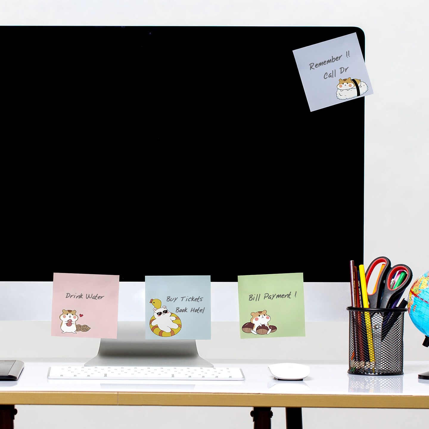 Wrapables Funny Chipmunks Sticky Notes, Adhesive Memo Notepads for Home, Office, Work (Set of 4)