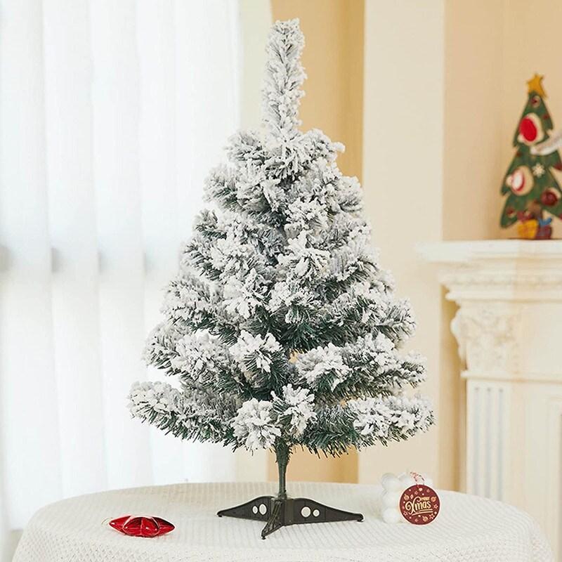 Snow Flocked Christmas Tree - Premium Hinged Artificial Pines Tree with Snow-Covered Branches - Miniature Holiday Decor for Festive Home Display and Tabletop Delight - Effortless Assembly and Rustic Elegance