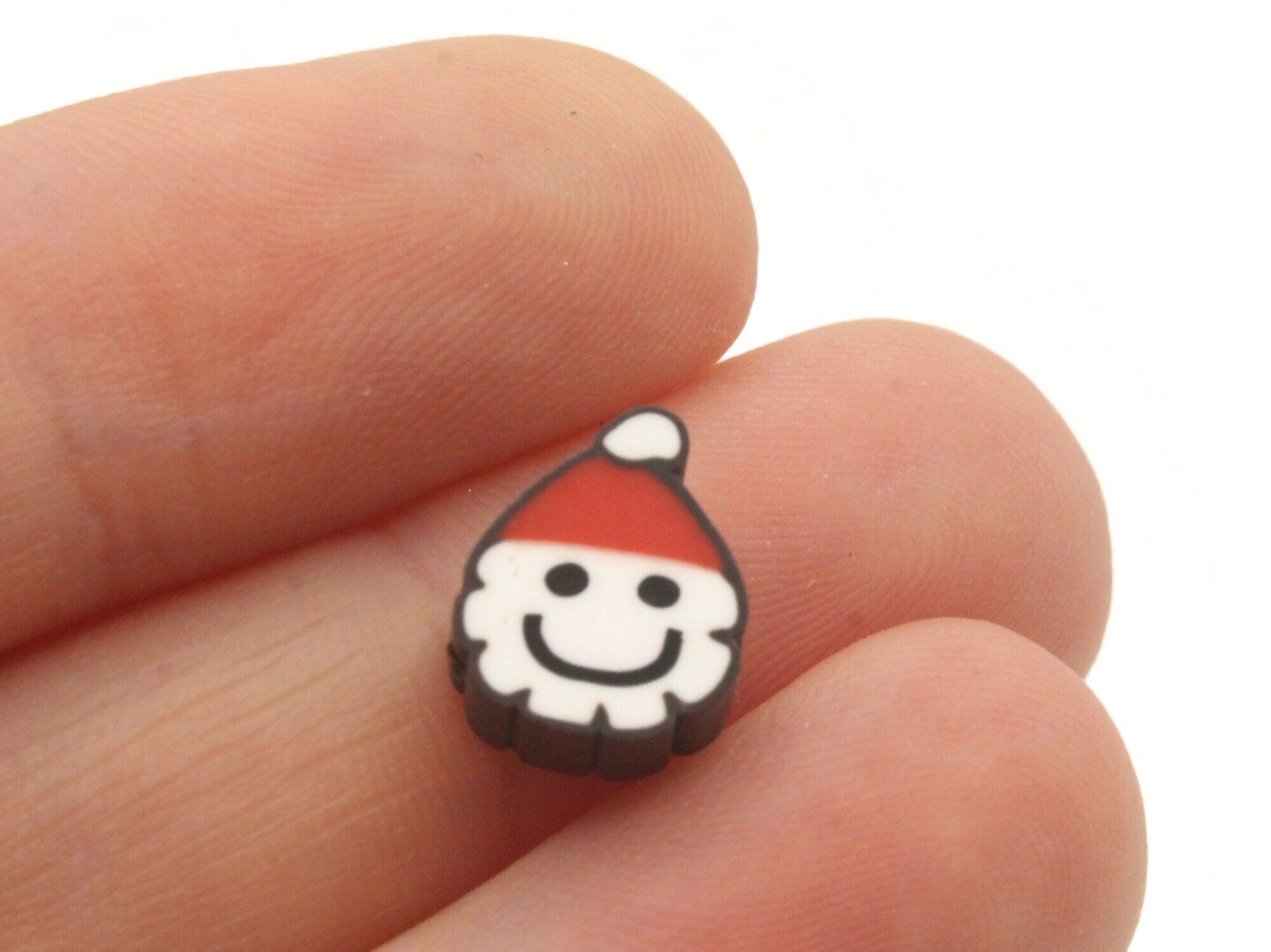 30 Clay Santa Claus with Black Outline Polymer Clay Red and White Christmas Beads