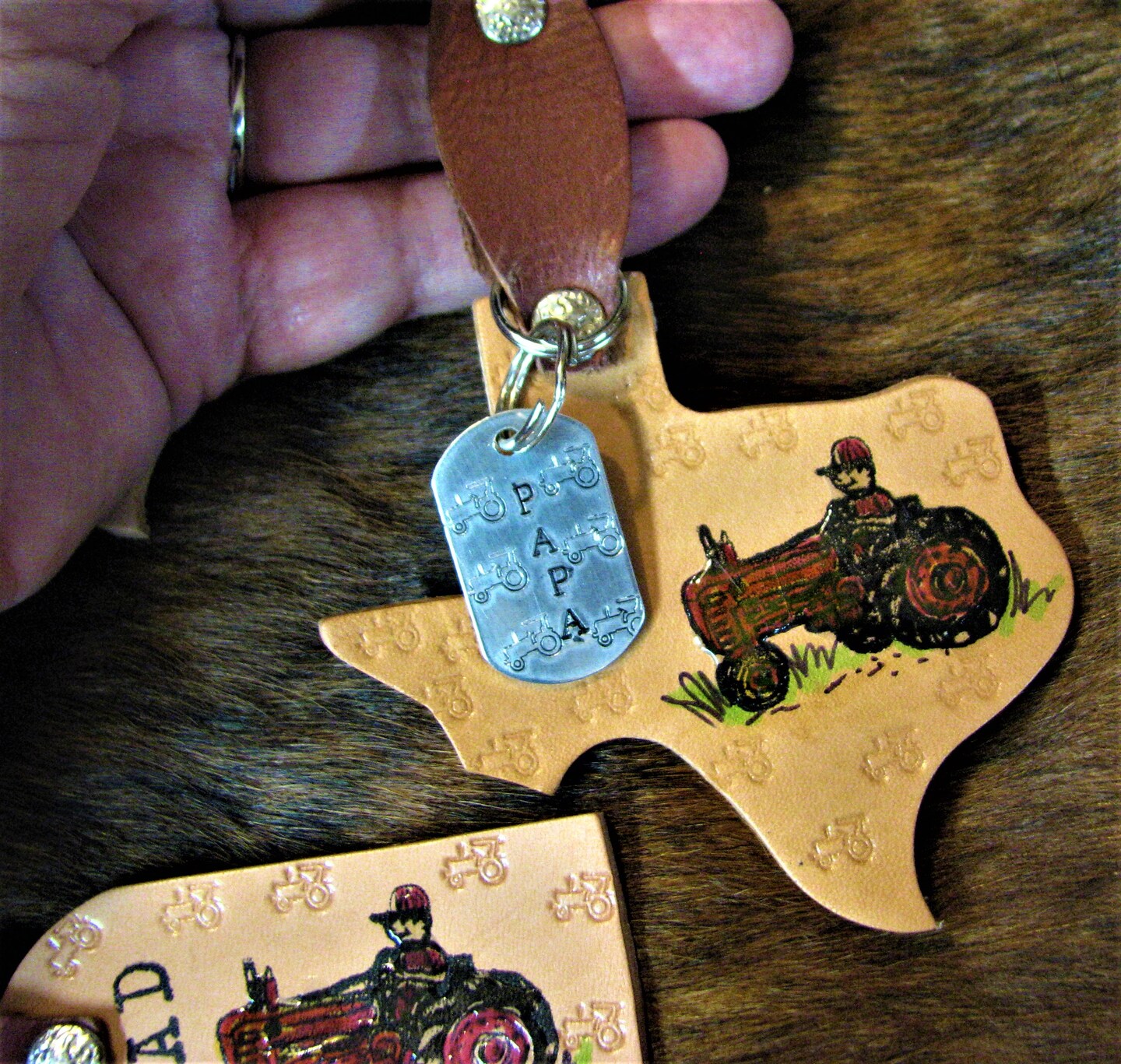 TEXAS TRACTOR REAL LEATHER KEY CHAIN FOR MEN, NAMES ADDED FREE! Any ...