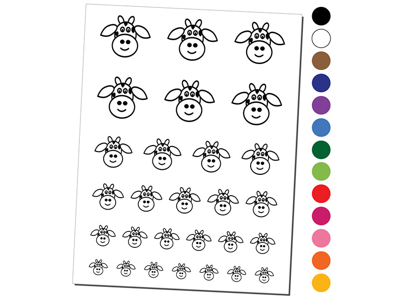 Cheerful Cow Face Doodle Temporary Tattoo Water Resistant Fake Body Art Set Collection