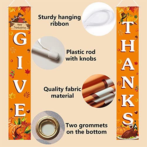 Thanksgiving Decorations GIVE THANKS Banner Porch Door Sign Autumn Fall Welcome Banner For Indoor Outdoor Wall Thanksgiving Decorations For Home