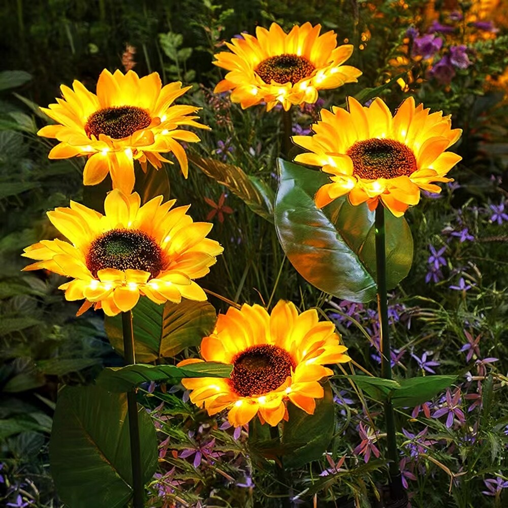 2 Pcs Solar Flowers LED Light Outdoor Garden Yard Stake Solar Flower Lights