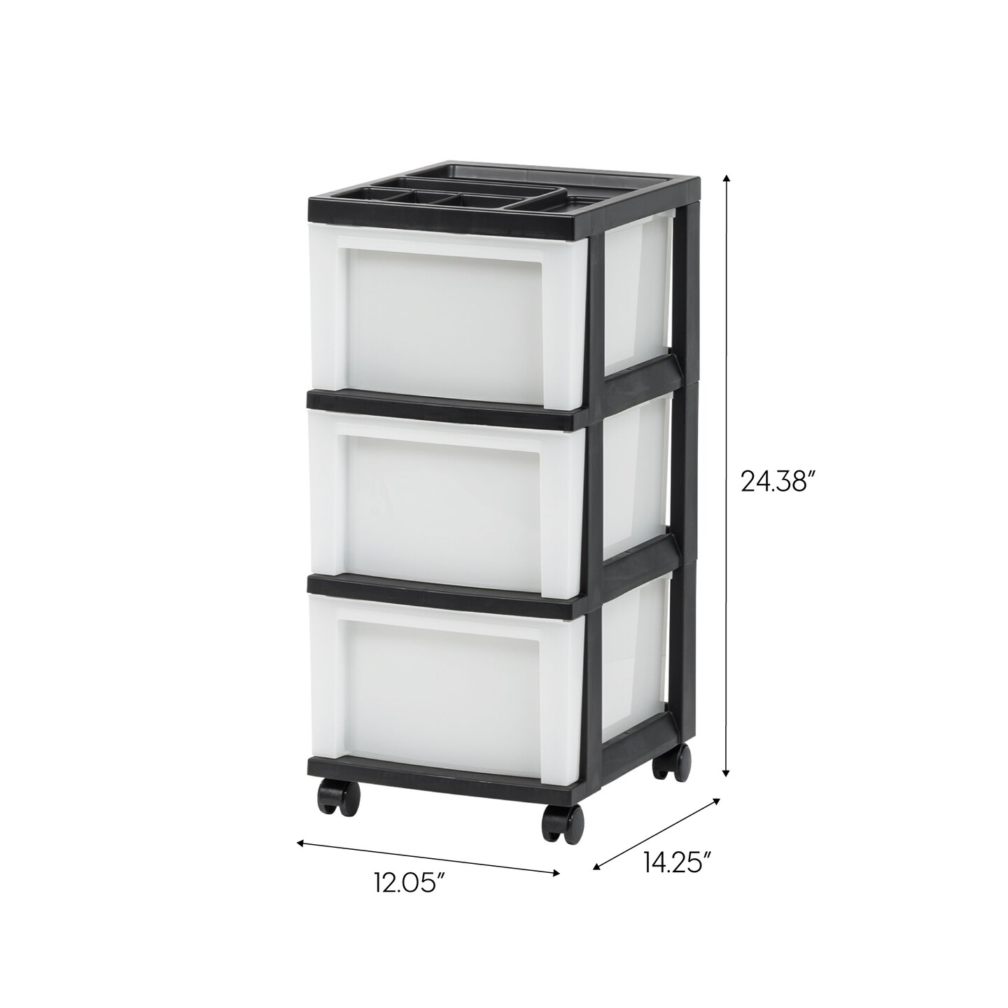 IRIS USA 3 Drawer Rolling Storage Cart with Organizer Top, Black/White