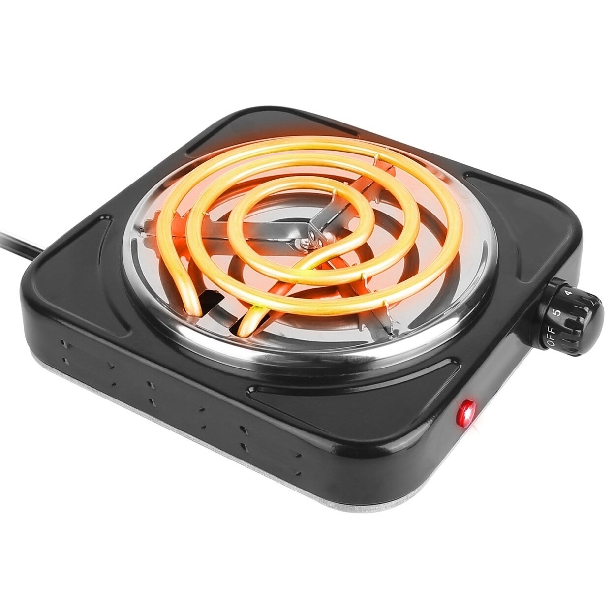 SKUSHOPS 1000W Electric Single Burner Coil Heating Hot Plate Stove Countertop RV Hotplate with Non Slip Rubber Feet 5 Temperature