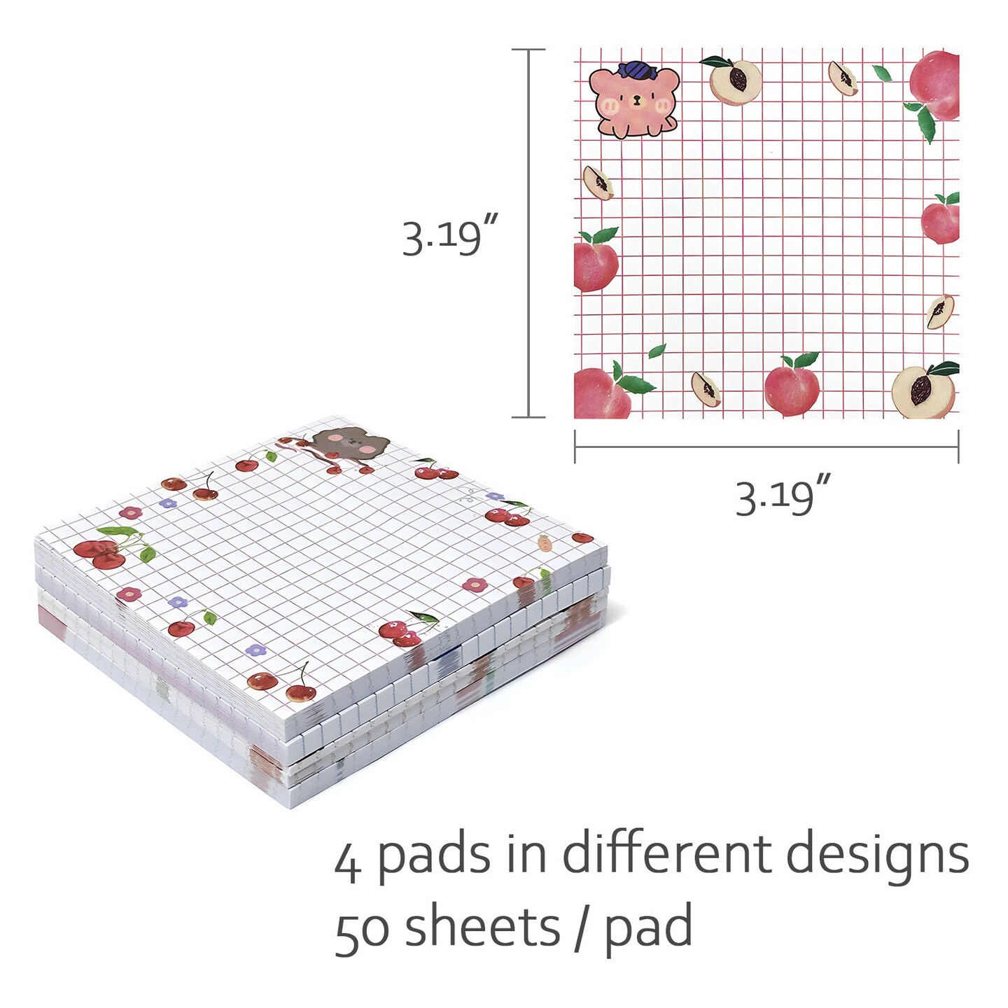 Wrapables Fruity Animals Sticky Notes, Adhesive Memo Notepads for Home, Office, Work (Set of 4)