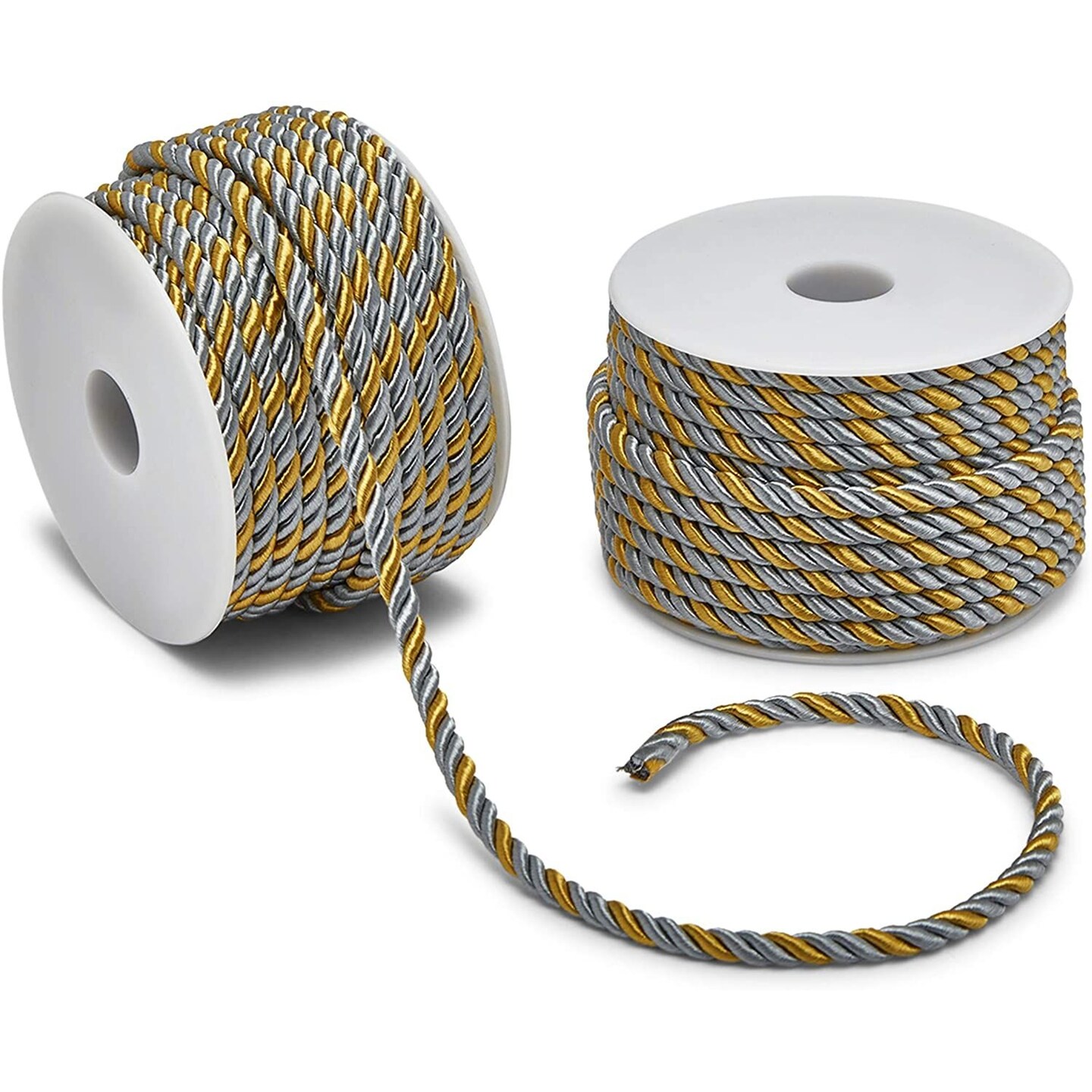 Silver and Gold Nylon Twisted Cord Trim Rope for Crafts (36 Yards, 2 Pack)