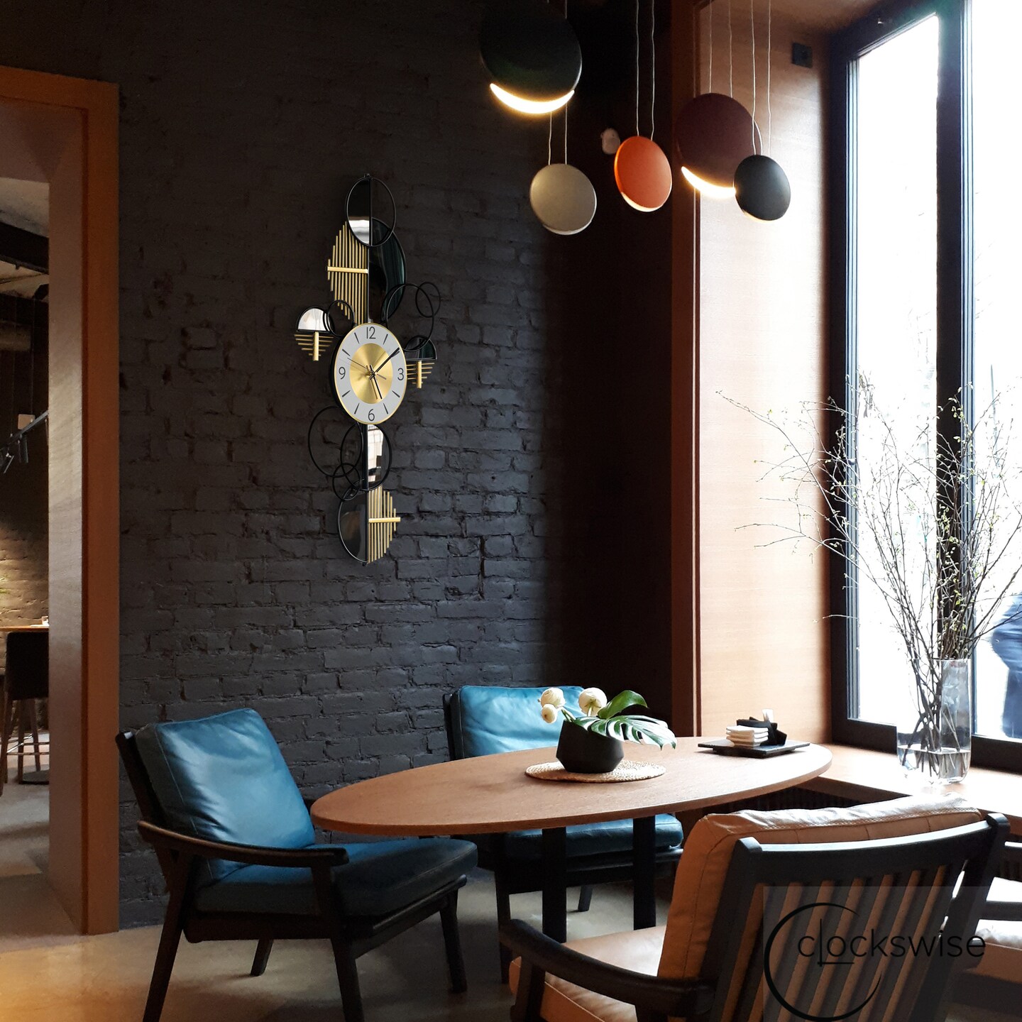 Big half-moon Wall Clock, Decorative Unique Metal 32.75” Oversize Timepiece – Mounted vertical or horizontal–for Traditional, Minimalist, and Modern Use – Hanging Supplies Included, Unique Home Decor