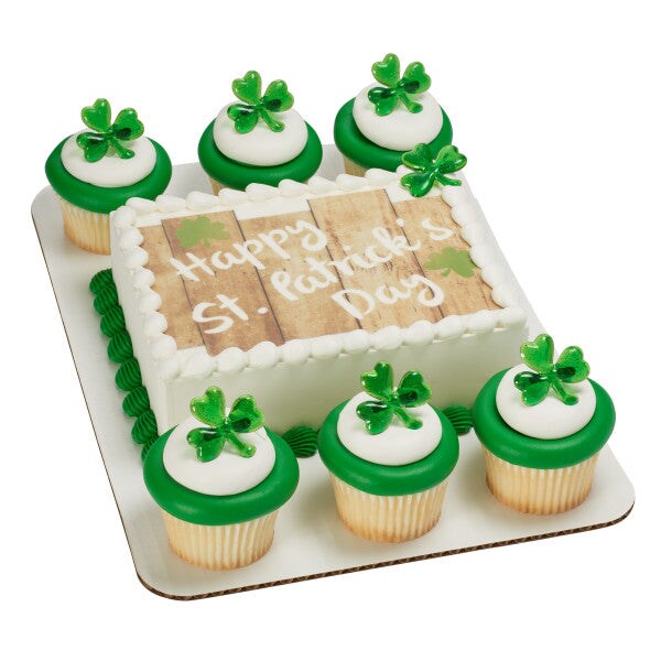 Shamrock Puffy Glitter Cupcake Rings, 12ct