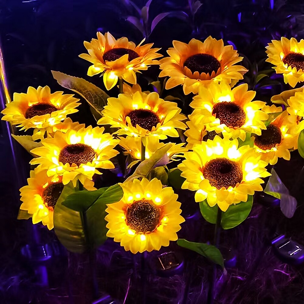 2 Pcs Solar Flowers LED Light Outdoor Garden Yard Stake Solar Flower Lights