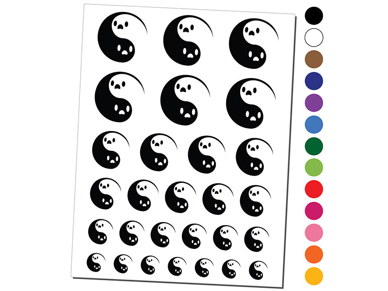 Yin Yang Ghosts Spooky and Cute Temporary Tattoo Water Resistant Fake Body Art Set Collection