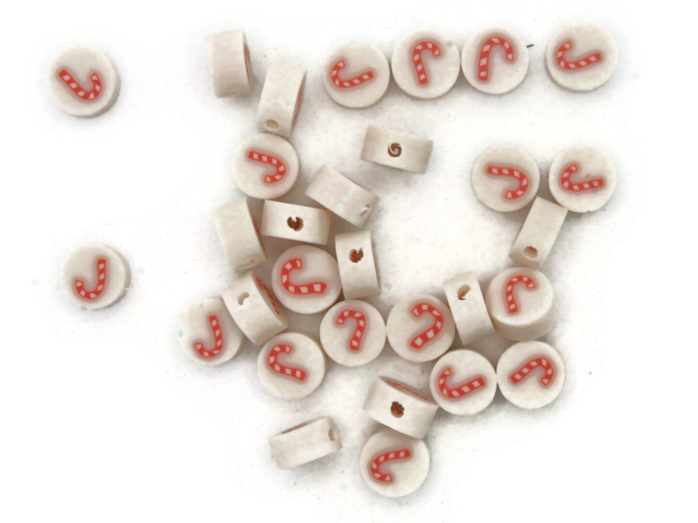 30 Candy Cane Polymer Clay White and Red Christmas Beads bD2