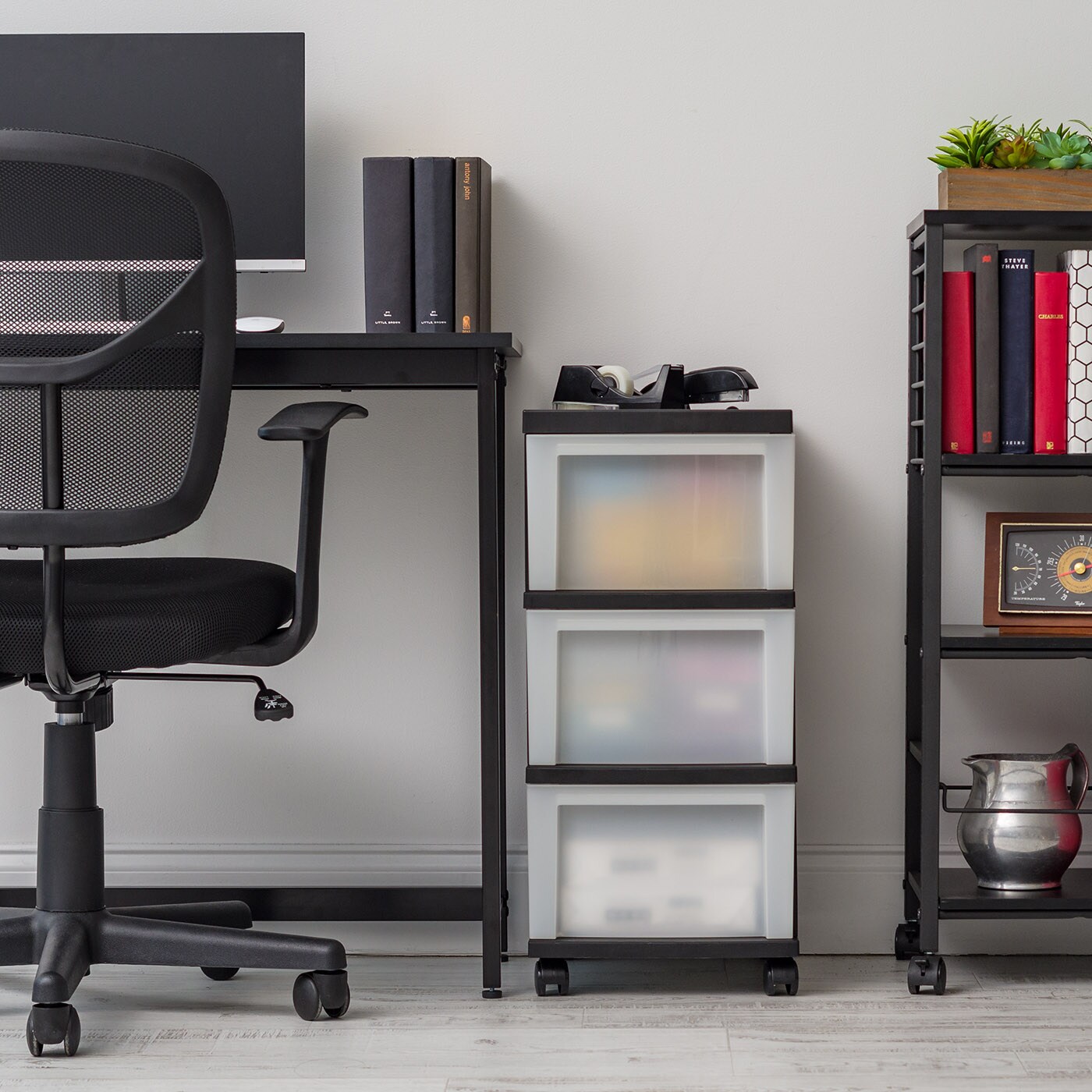 IRIS USA 3 Drawer Rolling Storage Cart with Organizer Top, Black/White