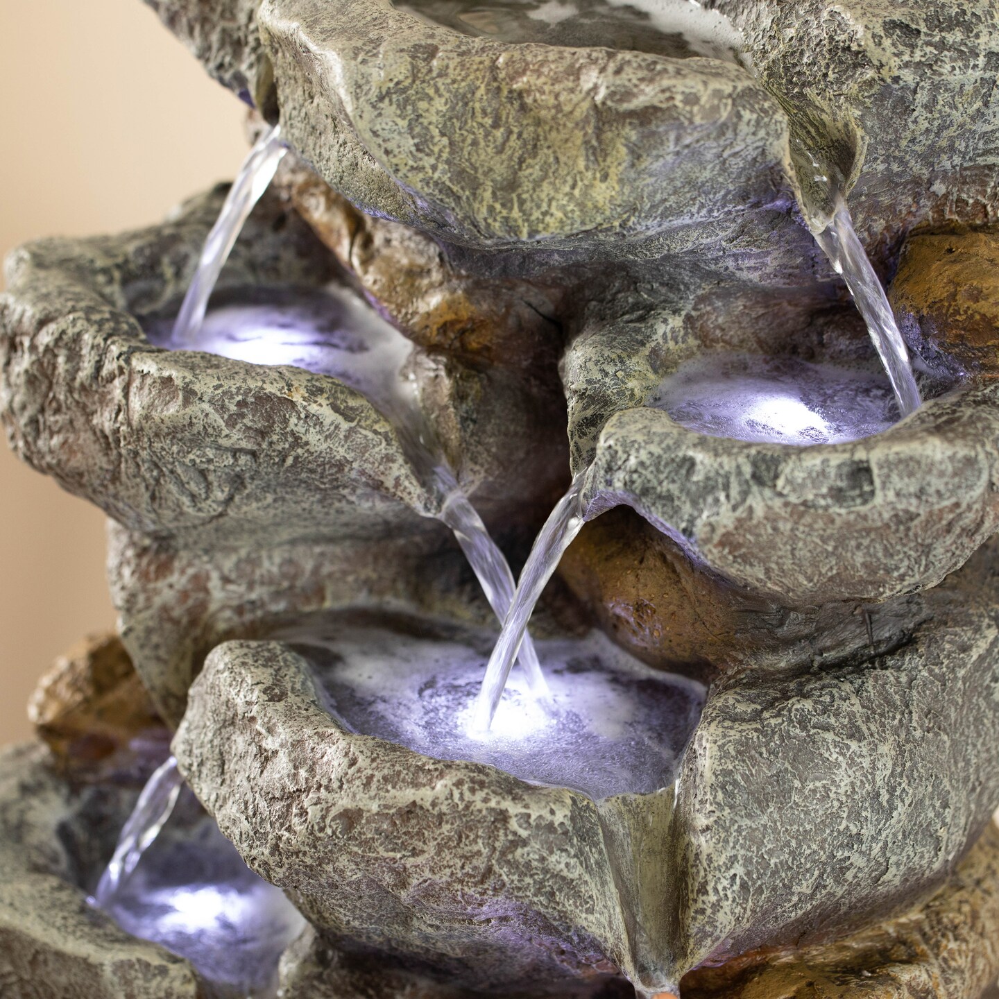Cascading Electric Powered 8-Tier Rock Water Fountain 18.5&#x22; with LED Lights for Indoor and Outdoor Use