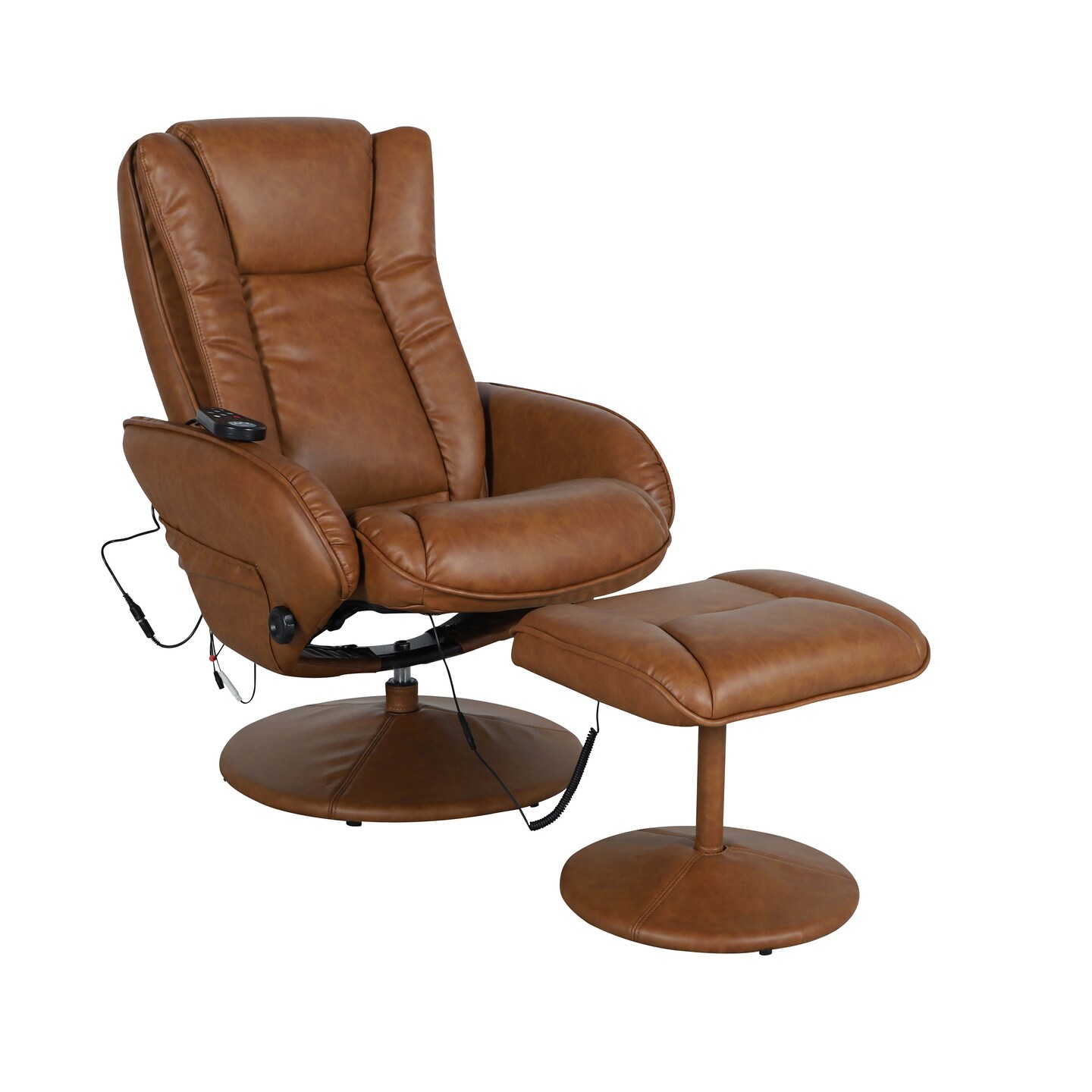 Emma and Oliver Massaging Multi-Position Plush Recliner with Side Pocket and Ottoman