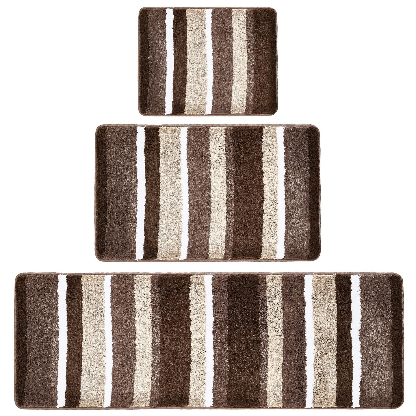 mDesign Striped Microfiber Bathroom Spa Mat Rugs/Runner, Set of 3