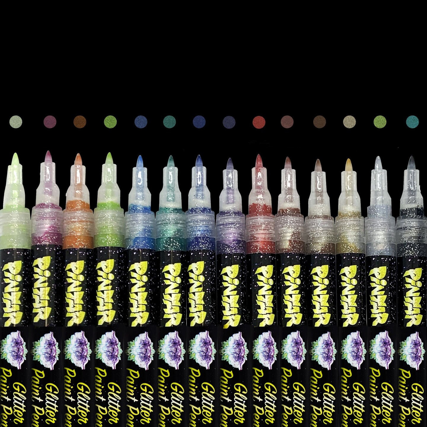 Pintar Glitter Paint Pens 14 Pack Acrylic Extra Fine Tip 0.7mm