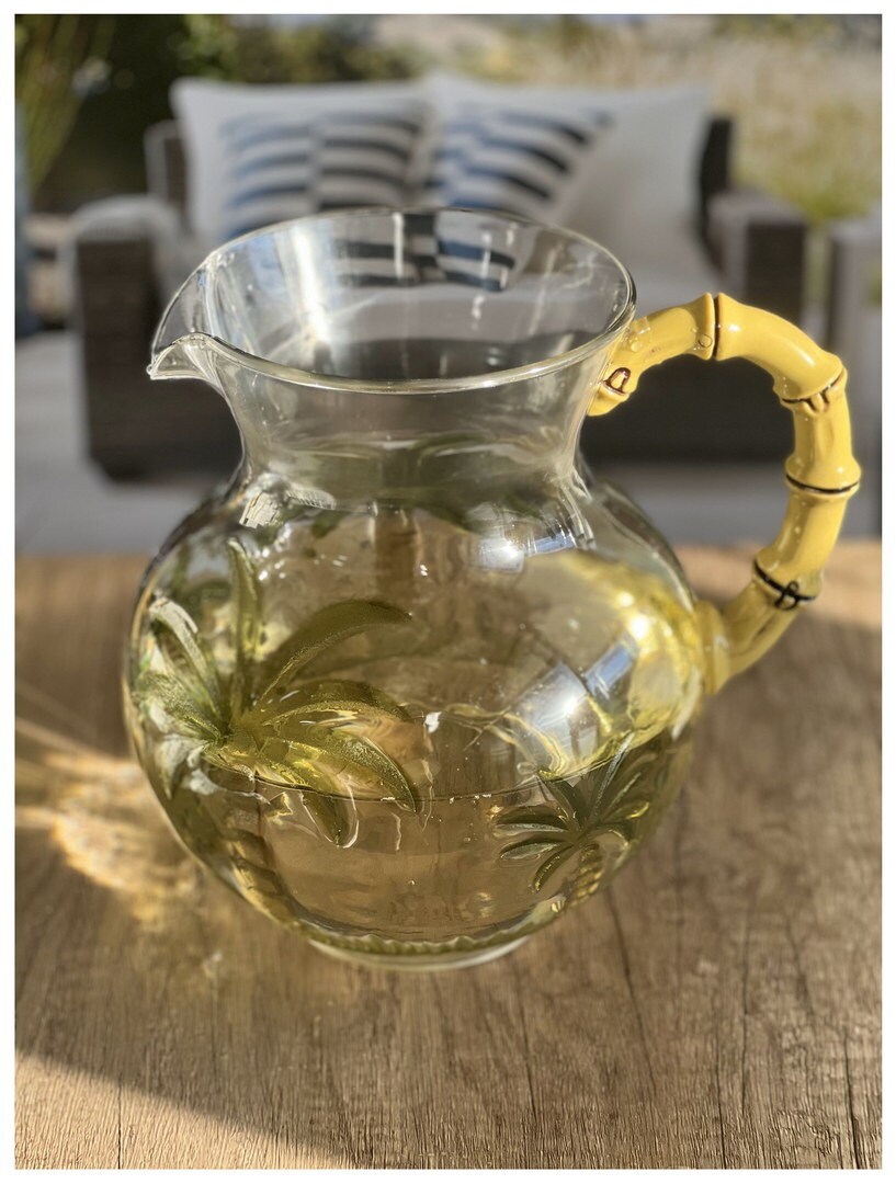 3 Quarts Designer Classic Palm Tree Acrylic Pitcher with Bamboo Handle - Crystal Clear and Break Resistant