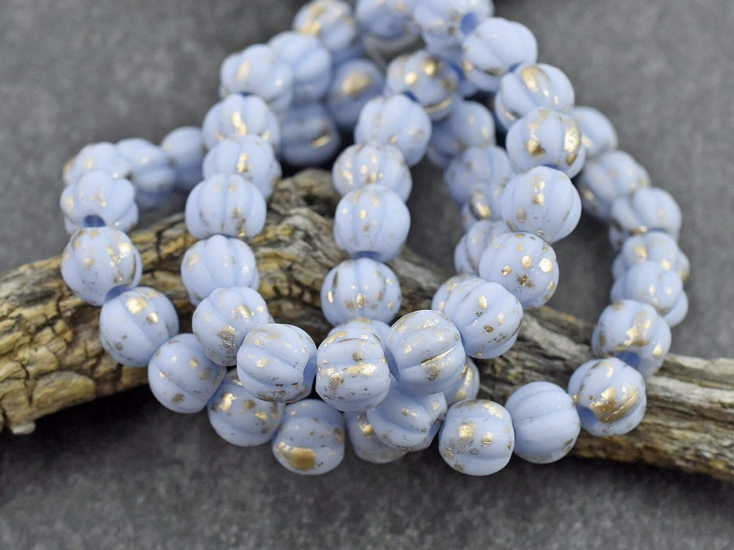 Gold Washed Matte Periwinkle Large Hole Melon Beads -- Choose Your Size