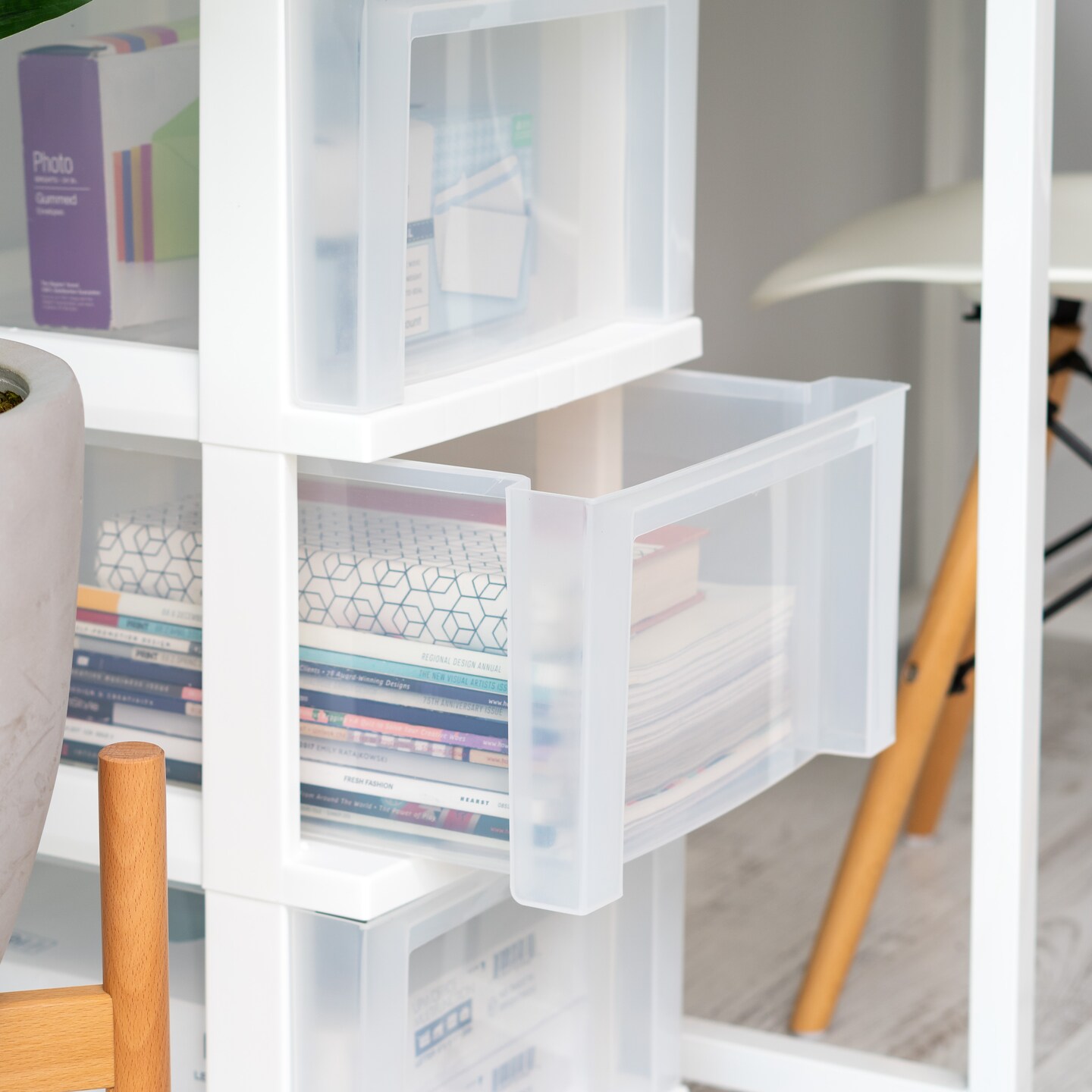 IRIS USA 3 Drawer Rolling Storage Cart with Organizer Top, Black/White