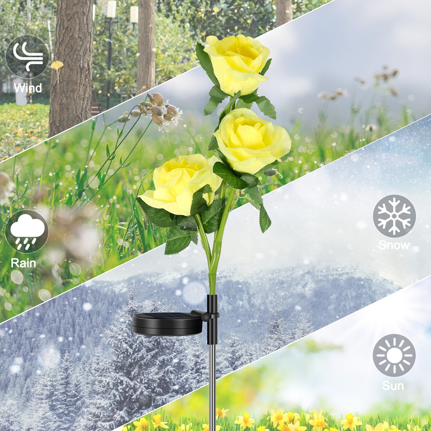 2 Pcs Solar Flowers LED Light Outdoor Garden Yard Stake Solar Flower Lights